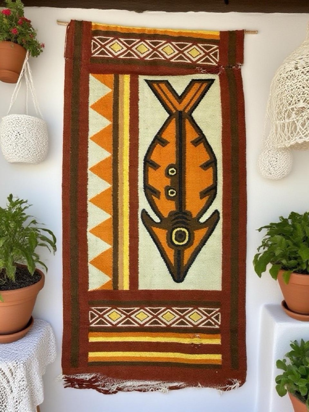 Vintage Tribal Fish Cabin Coastal Bohemian Wall Hanging Tapestry